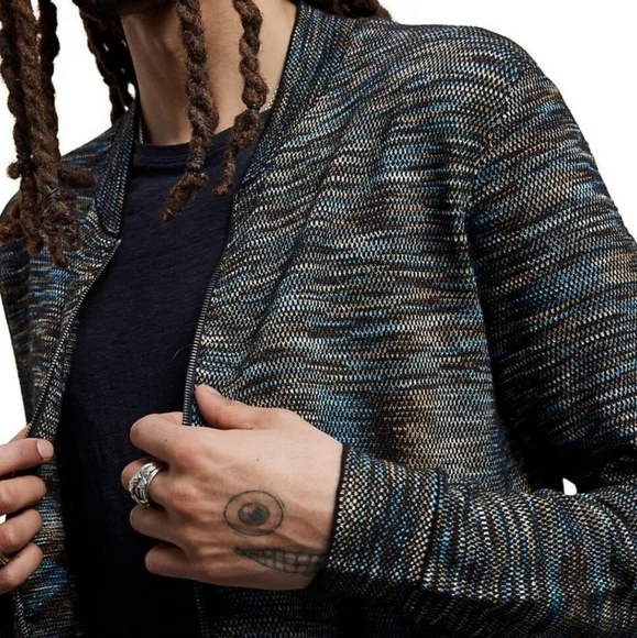 John Varvatos Collection Men's Sylvan Baseball Jacket Space Dyed Blue Topaz M - Picture 5 of 16